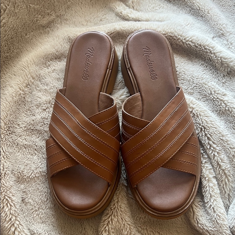 Madewell Tan Leather Crisscross Slides